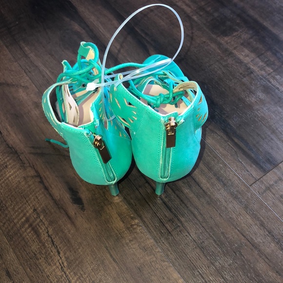 Avon Teal Lace Up Caged Heels - Picture 5 of 6